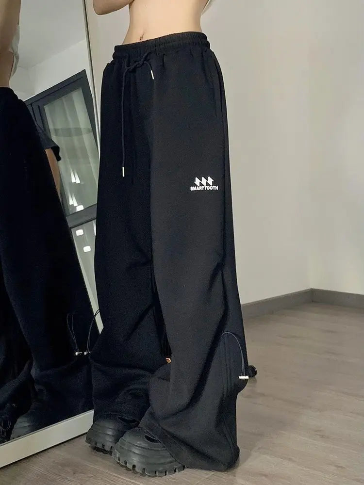 American Retro Wide Leg Drawstring Ruffle Design Sense High Street Casual Mopping Trousers ODMPOD