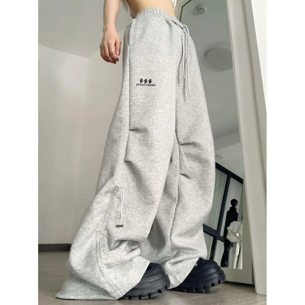 American Retro Wide Leg Drawstring Ruffle Design Sense High Street Casual Mopping Trousers ODMPOD
