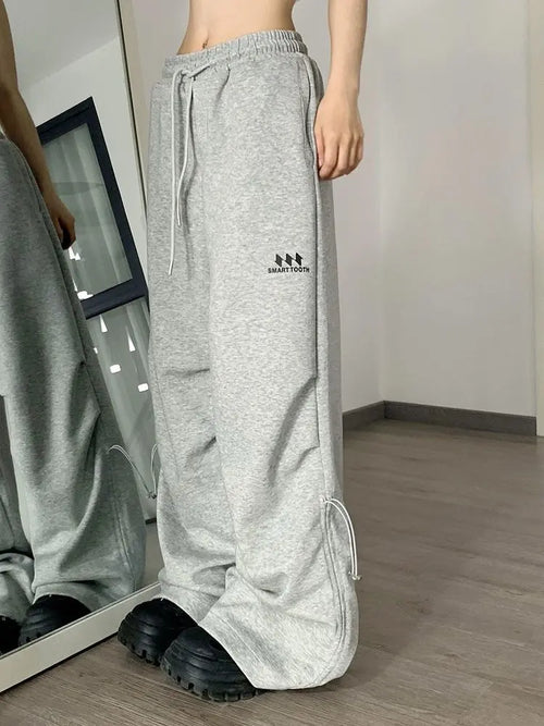 American Retro Wide Leg Drawstring Ruffle Design Sense High Street Casual Mopping Trousers ODMPOD