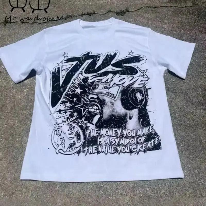 Gothic Harajuku Newspaper Print Tee Revra