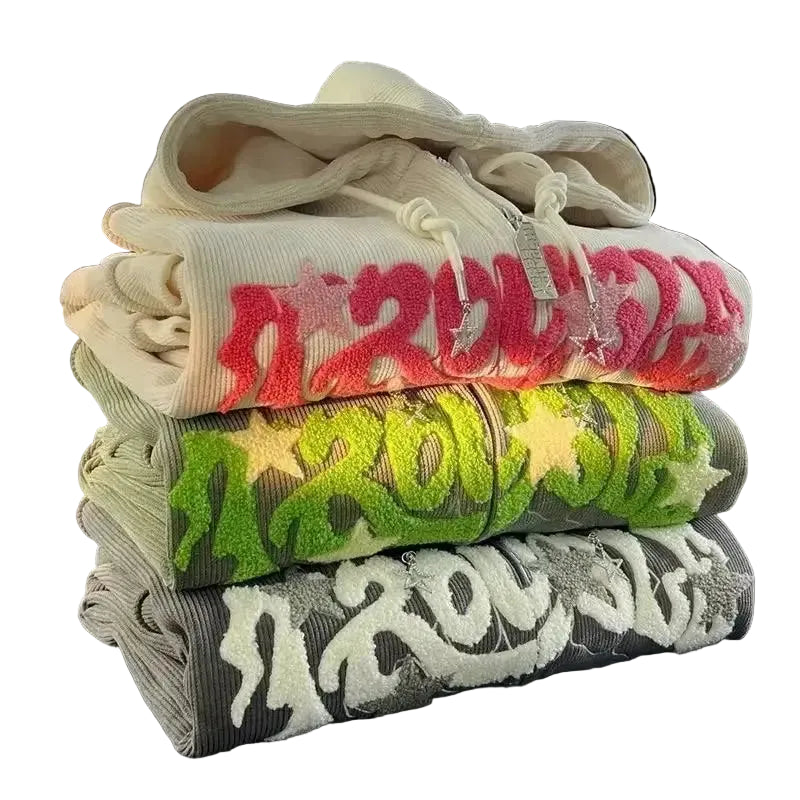 Harajuku Embroidered Zip-Up Hoodie Revra