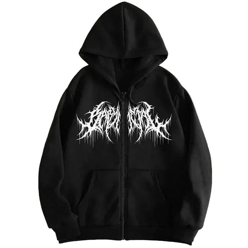 Gothic Print Hoodie - Revra