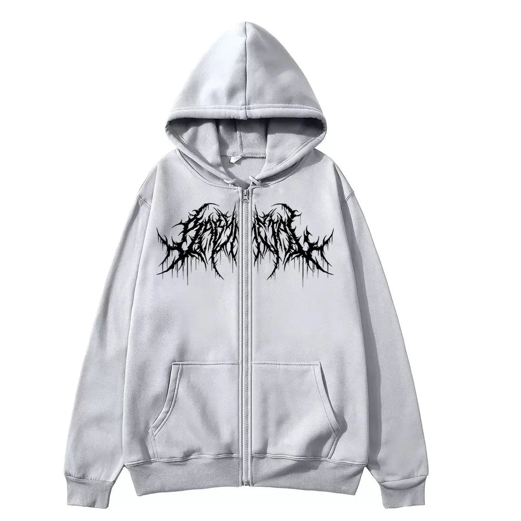 Gothic Print Hoodie - Revra