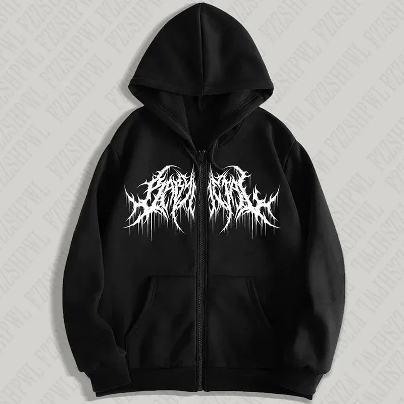 Gothic Print Hoodie - Revra