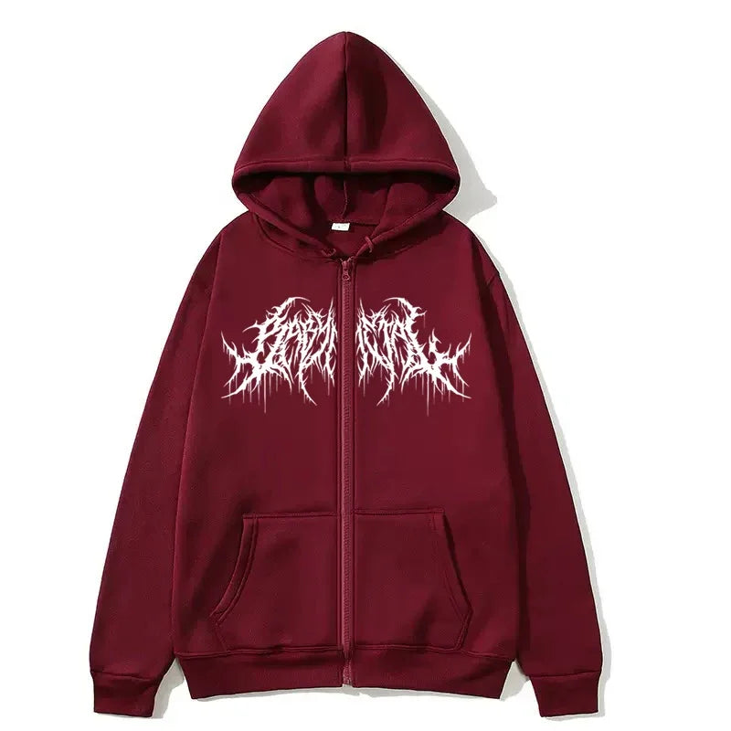 Gothic Print Hoodie - Revra