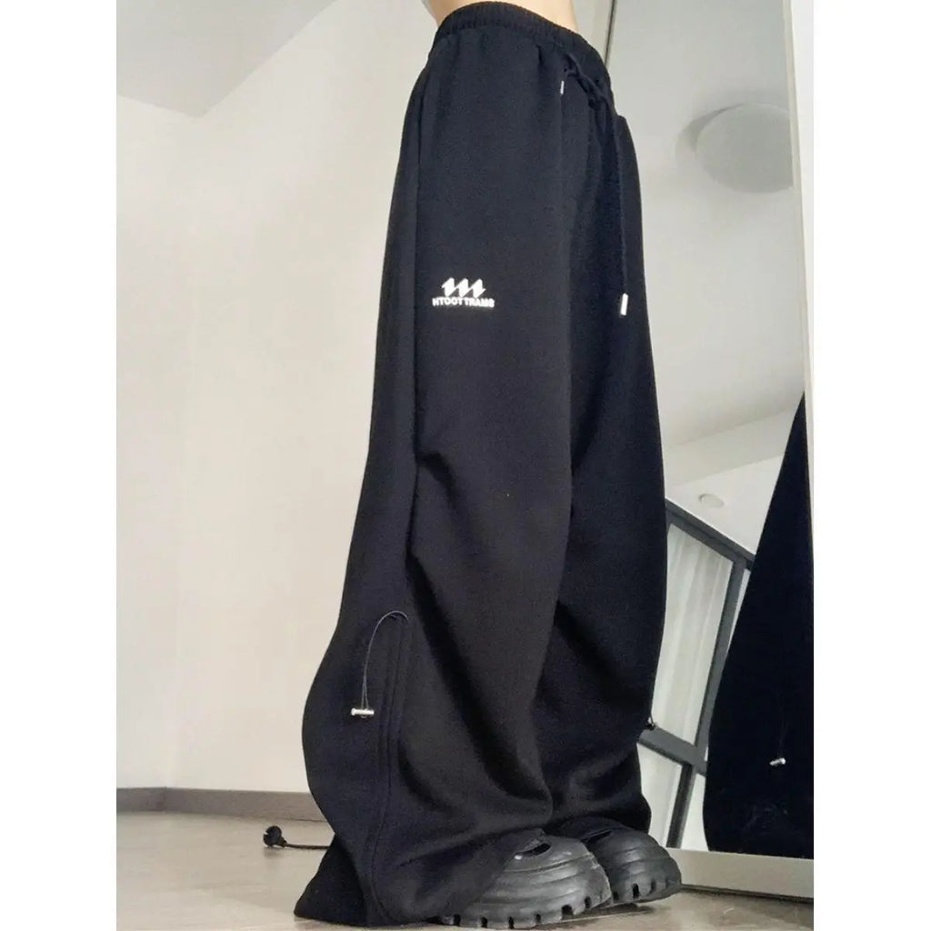 American Retro Wide Leg Drawstring Ruffle Design Sense High Street Casual Mopping Trousers ODMPOD