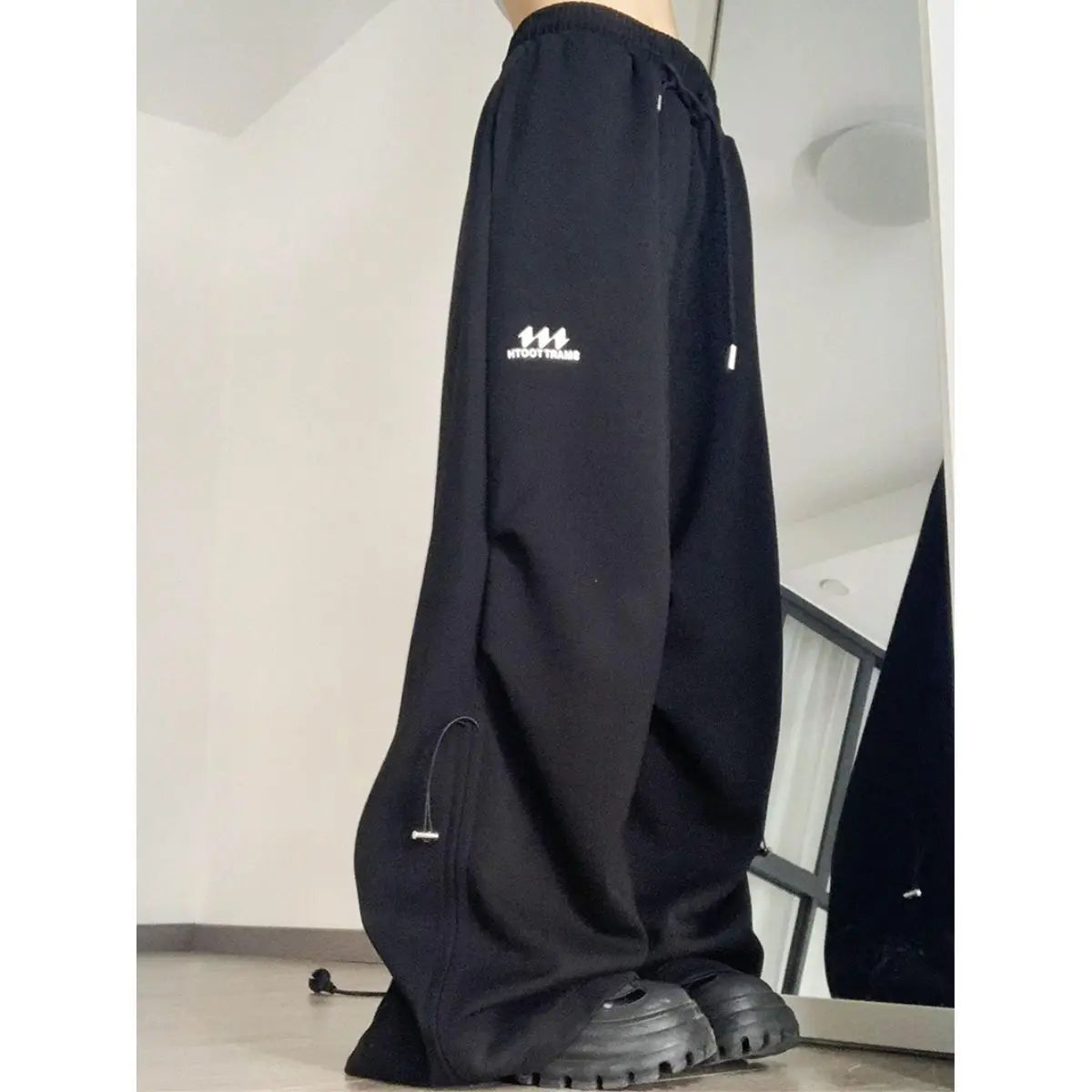 American Retro Wide Leg Drawstring Ruffle Design Sense High Street Casual Mopping Trousers ODMPOD