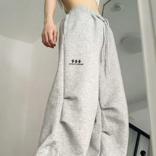 American Retro Wide Leg Drawstring Ruffle Design Sense High Street Casual Mopping Trousers ODMPOD